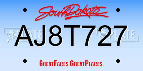 AJ8T727 South Dakota License Plate