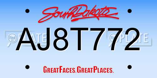AJ8T772 South Dakota License Plate
