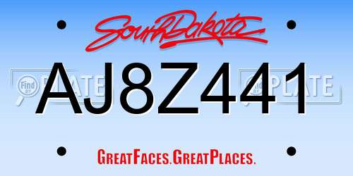 AJ8Z441 South Dakota License Plate