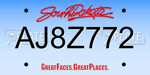 AJ8Z772 South Dakota License Plate