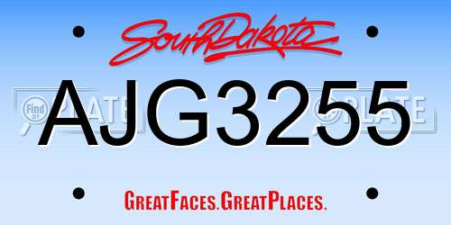 AJG3255 South Dakota License Plate