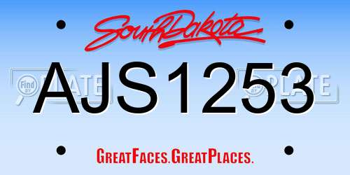 AJS1253 South Dakota License Plate