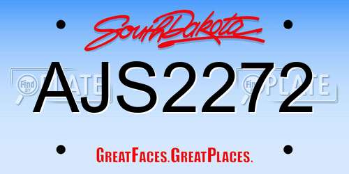AJS2272 South Dakota License Plate