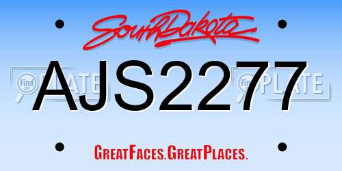 AJS2277 South Dakota License Plate
