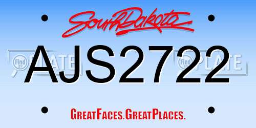 AJS2722 South Dakota License Plate