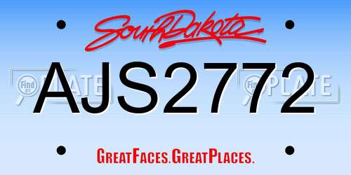 AJS2772 South Dakota License Plate