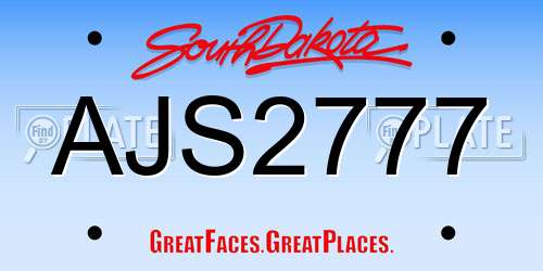 AJS2777 South Dakota License Plate