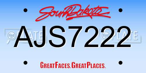 AJS7222 South Dakota License Plate