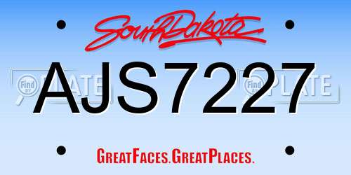 AJS7227 South Dakota License Plate