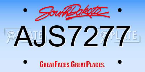AJS7277 South Dakota License Plate