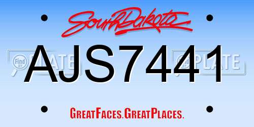 AJS7441 South Dakota License Plate