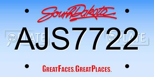 AJS7722 South Dakota License Plate