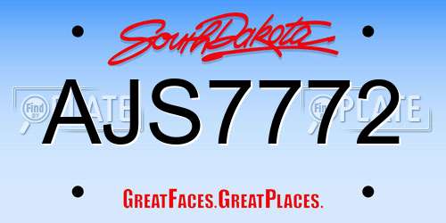 AJS7772 South Dakota License Plate