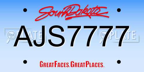 AJS7777 South Dakota License Plate