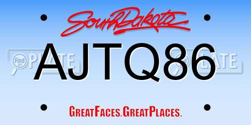 AJTQ86 South Dakota License Plate