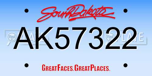 AK57322 South Dakota License Plate