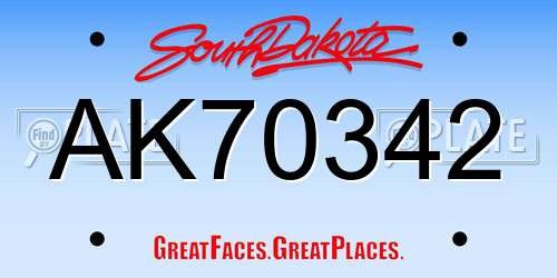 AK70342 South Dakota License Plate