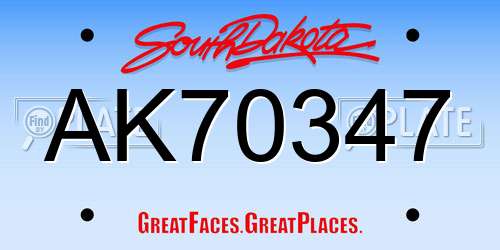 AK70347 South Dakota License Plate