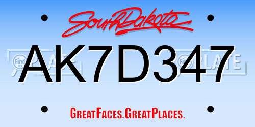 AK7D347 South Dakota License Plate