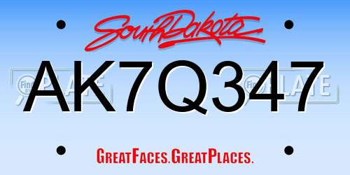 AK7Q347 South Dakota License Plate