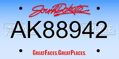 AK88942 South Dakota License Plate