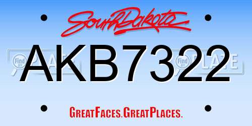 AKB7322 South Dakota License Plate
