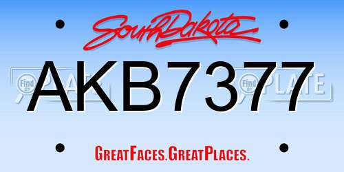 AKB7377 South Dakota License Plate