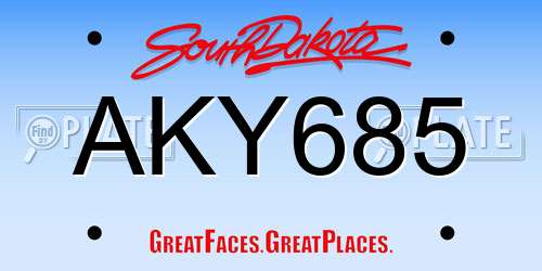 AKY685 South Dakota License Plate