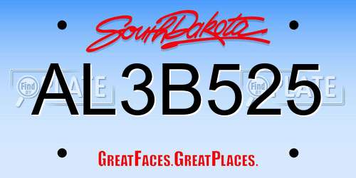 AL3B525 South Dakota License Plate