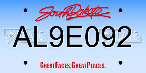 AL9E092 South Dakota License Plate