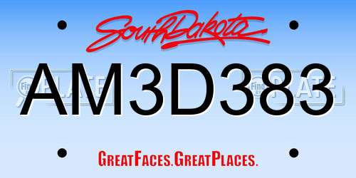 AM3D383 South Dakota License Plate