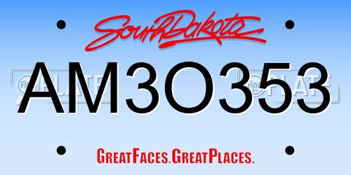 AM3O353 South Dakota License Plate