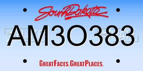 AM3O383 South Dakota License Plate