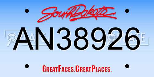 AN38926 South Dakota License Plate