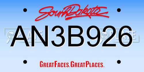 AN3B926 South Dakota License Plate