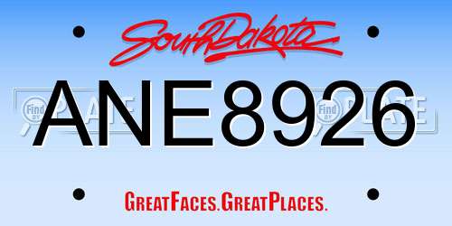 ANE8926 South Dakota License Plate