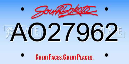 AO27962 South Dakota License Plate