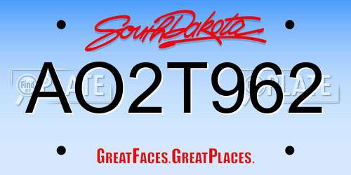 AO2T962 South Dakota License Plate