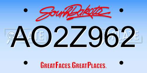 AO2Z962 South Dakota License Plate