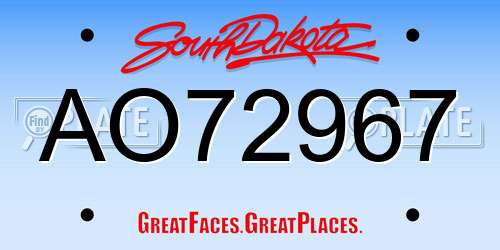 AO72967 South Dakota License Plate