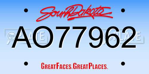 AO77962 South Dakota License Plate