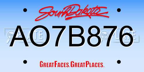 AO7B876 South Dakota License Plate