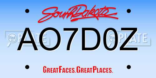AO7D0Z South Dakota License Plate