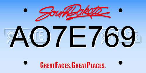 AO7E769 South Dakota License Plate