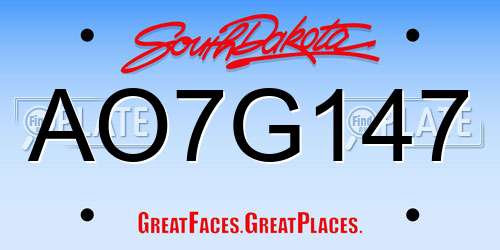 AO7G147 South Dakota License Plate