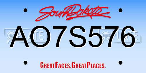 AO7S576 South Dakota License Plate
