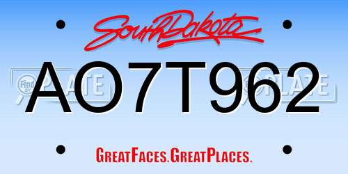 AO7T962 South Dakota License Plate