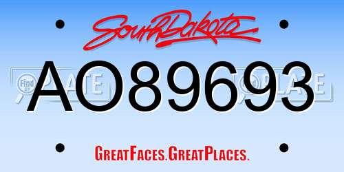 AO89693 South Dakota License Plate