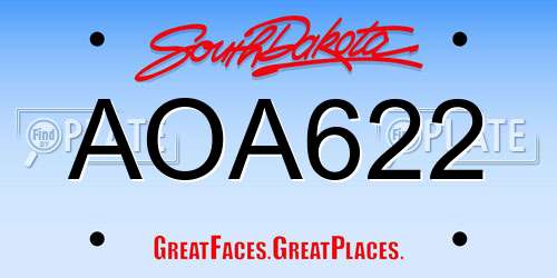AOA622 South Dakota License Plate