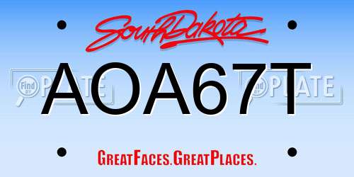 AOA67T South Dakota License Plate